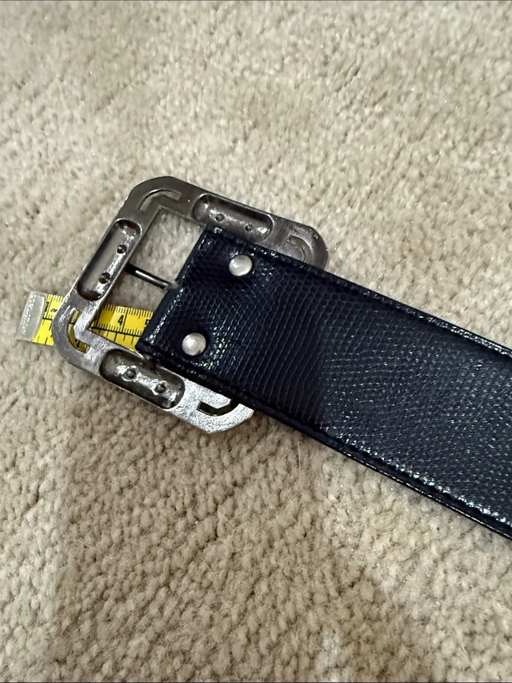 Men's Black Leather Belt with Decorative Silver-Tone Buckle